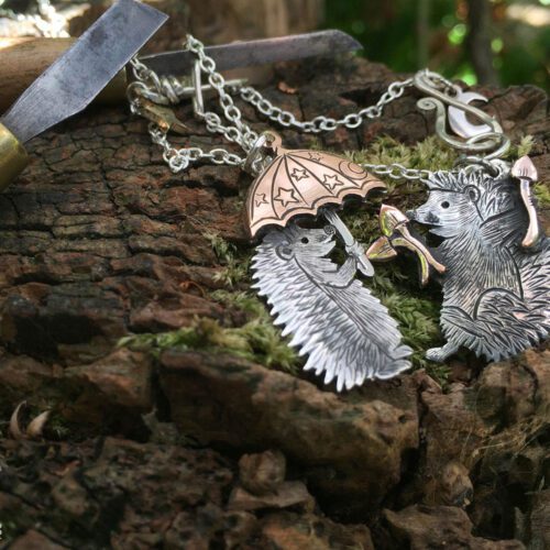 a hedgehog gathering in silver