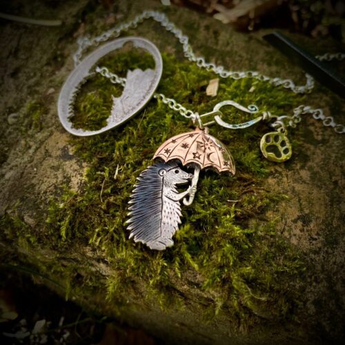silver coin recycled hedgehog necklace pendant
