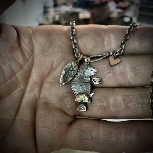 hedgehog jewellery made from silver coins environmentally friendly and eco conscious, green jeweller of the year