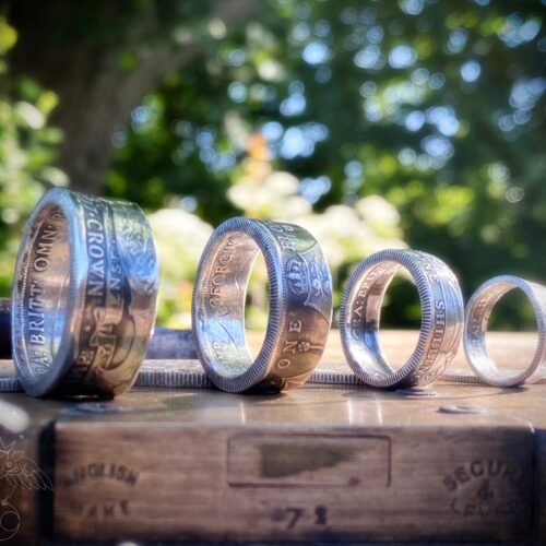 Handmade and recycled silver coin rings - oxidised