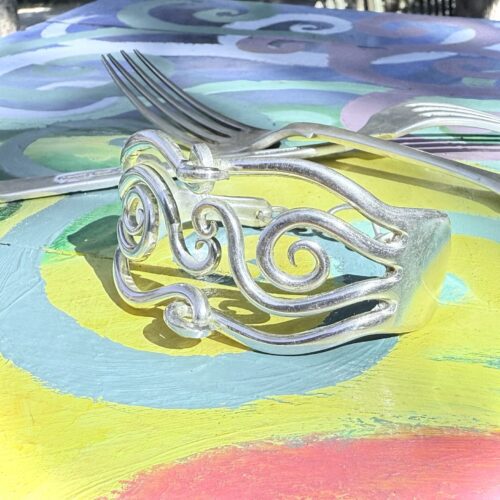 Handmade and upcycled silver flatware fork bangle