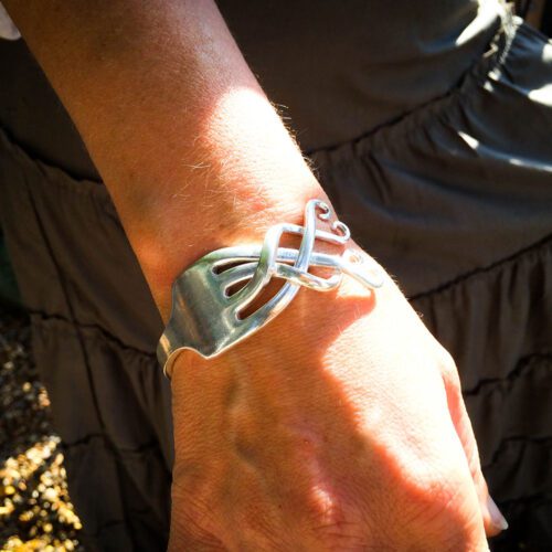 Handmade and upcycled silver flatware fork bangle