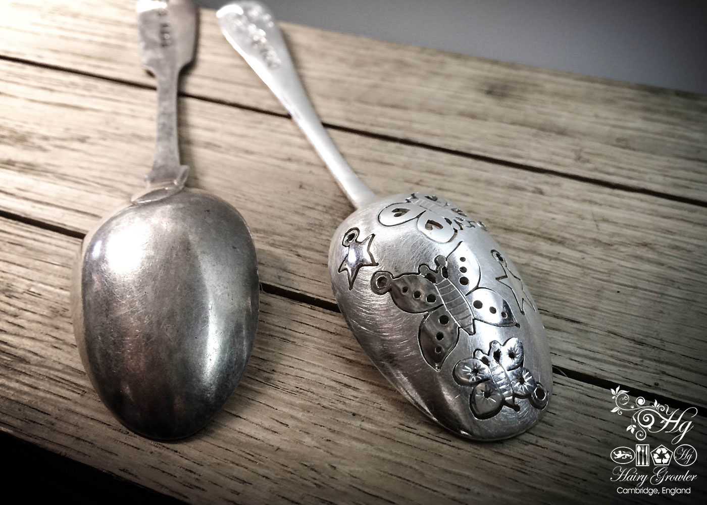 recycled, upcycled sterling silver flatware Victorian teaspoon butterfly earrings