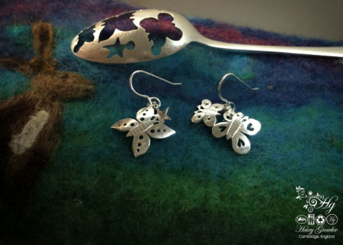 Sterling silver Victorian teaspoon butterfly earrings