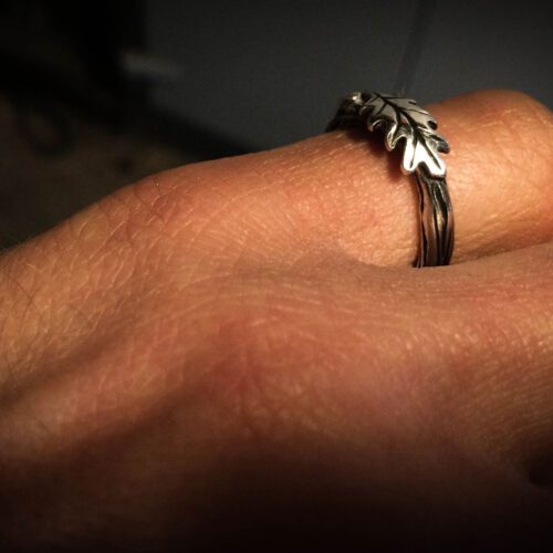 oak leaf and branch ring handcrafted and recycled silver
