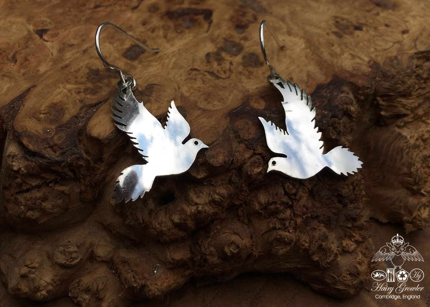 free as a bird recycled spoon earrings Hairy Growler workshop
