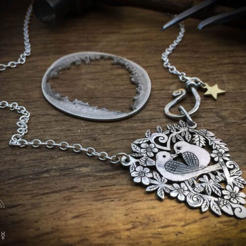 lovebird jewellery Handmade and upcycled sterling silver sweet lovebirds necklace
