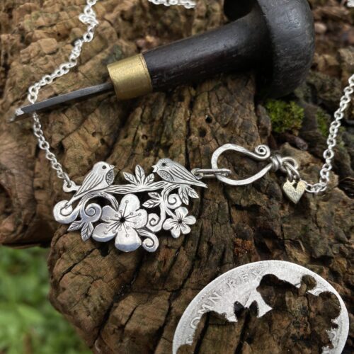 Cute bird necklace - handmade, ethical and recycled from silver shillings.
