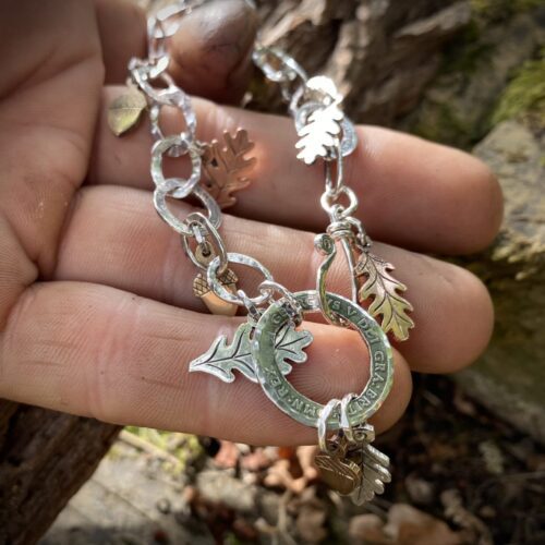 Recycled sterling silver Oak leaf and acorns bracelet made from coins