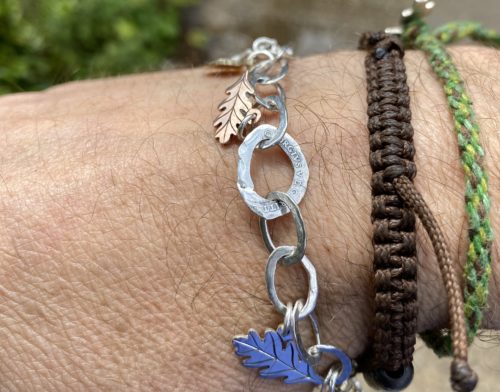 Recycled sterling silver Oak leaf and acorns bracelet made from coins
