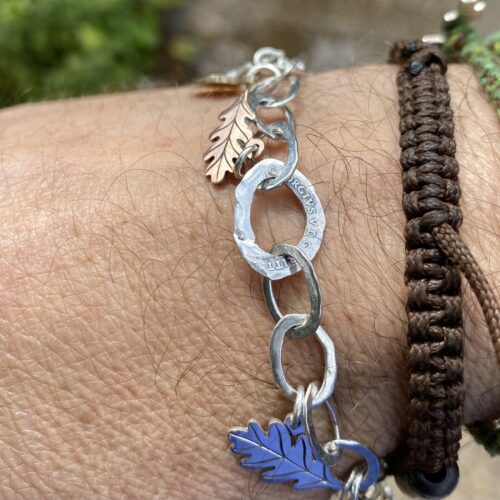Recycled sterling silver Oak leaf and acorns bracelet made from coins
