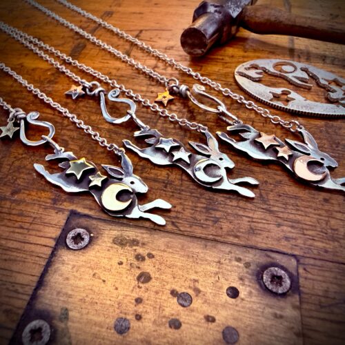 Magical leaping hare coin jewellery handmade, handcrafted using recycled silver coins and traditional hand tools and techniques. Combined with a love for nature, the natural world and our connection to it.