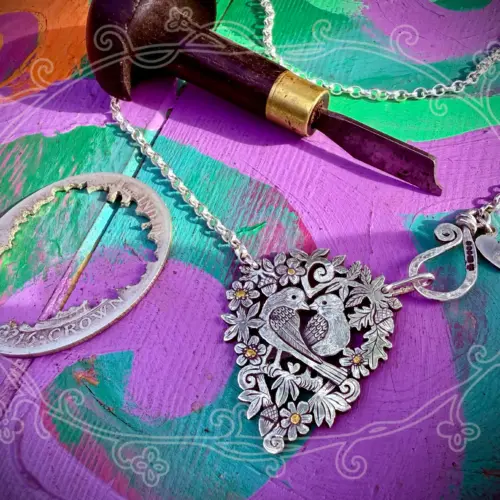 lovebird jewellery Handmade and upcycled sterling silver sweet lovebirds necklace
