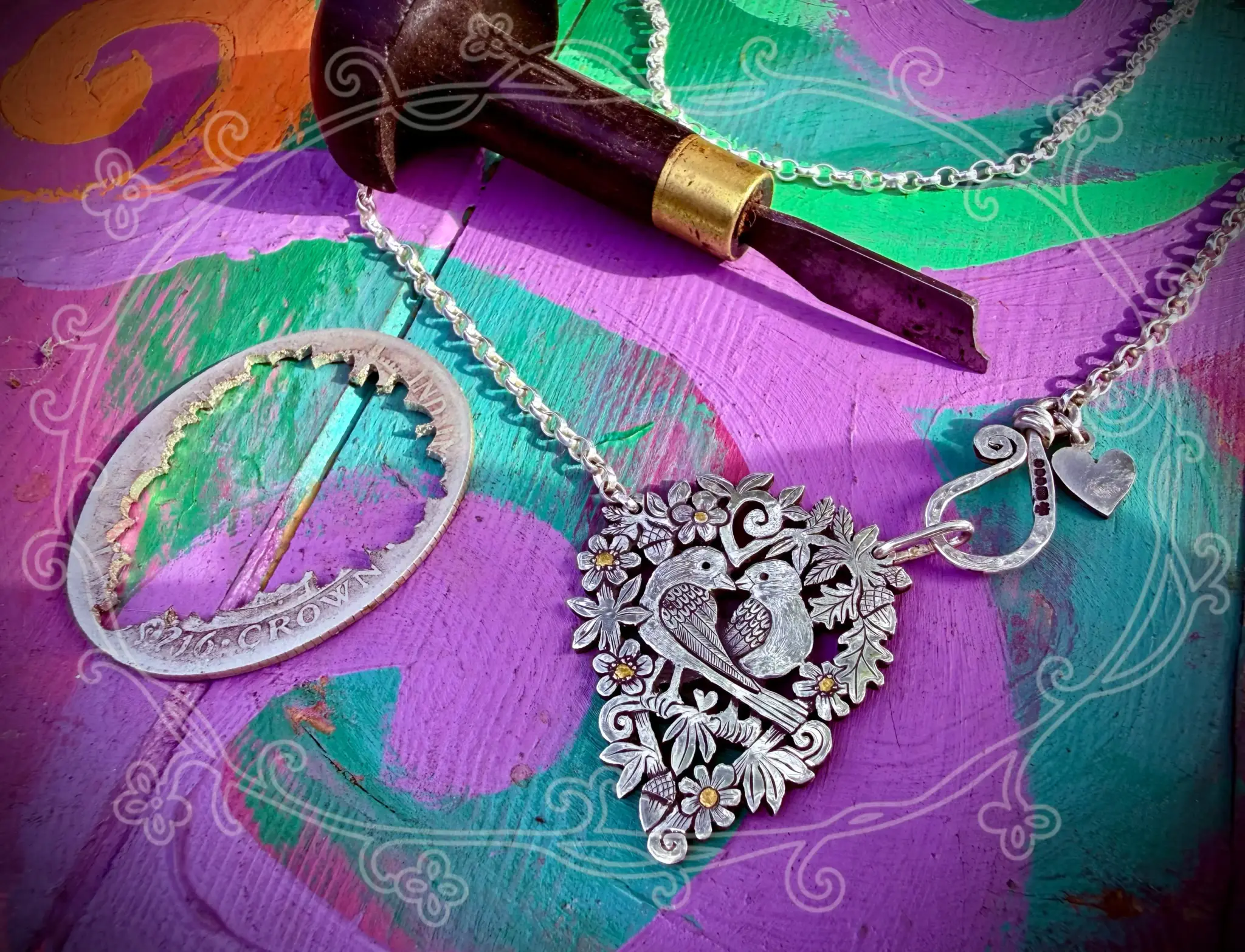 lovebird jewellery Handmade and upcycled sterling silver sweet lovebirds necklace