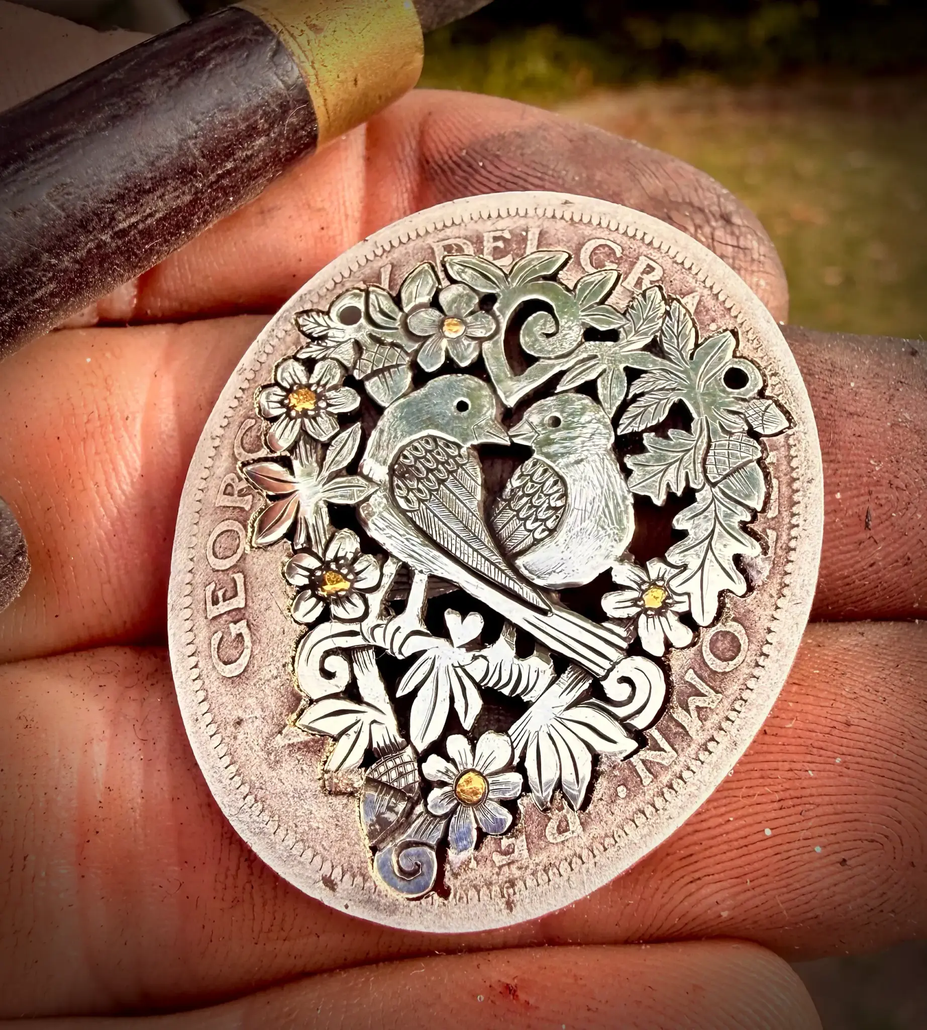 lovebird jewellery Handmade and upcycled sterling silver sweet lovebirds necklace