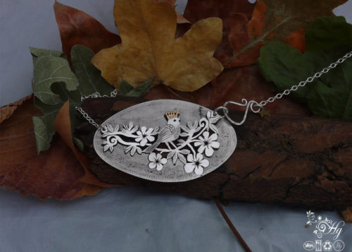 Handcrafted and recycled sterling silver half crown queen tweet necklace