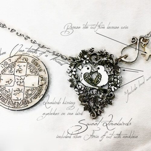 Handcrafted and recycled sterling silver sweet lovebirds necklace