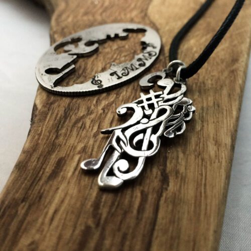 musical composition necklace - handcrafted and upcycled using silver coins