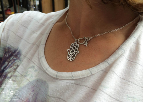 Hand of Hamsa / Fatima silver pendants - handmade and recycled using silver coins. khmissa