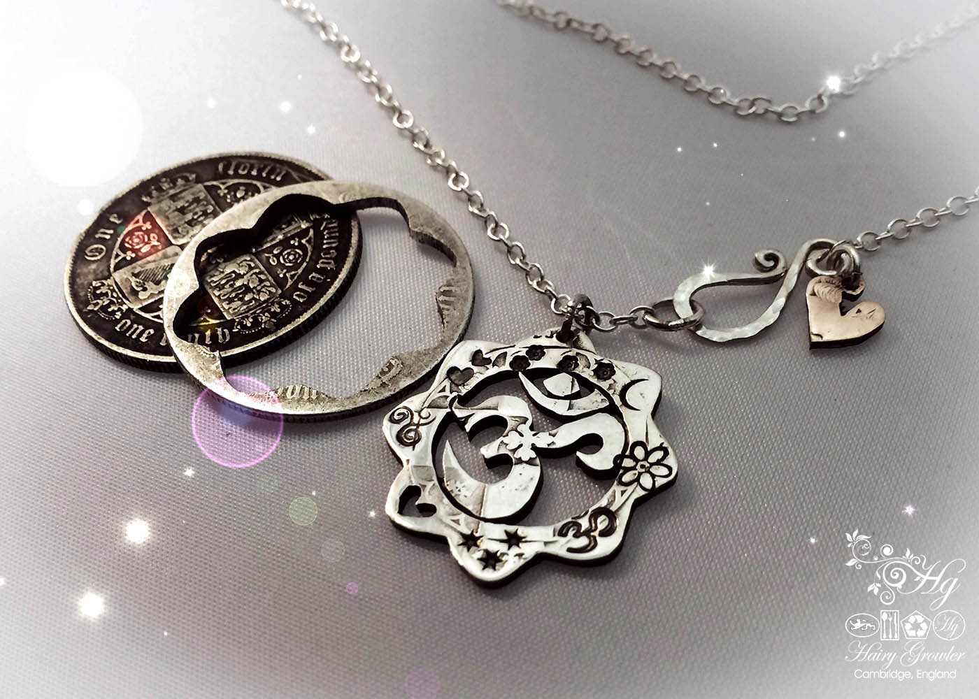 Om silver pendants - handmade and recycled using silver coins