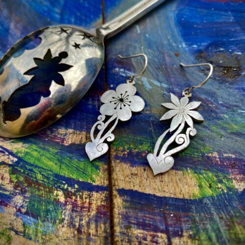 love flowers earrings made from old discarded spoons