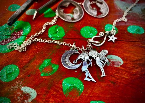 Pixies and faeries pendants - handmade and recycled using silver shillings