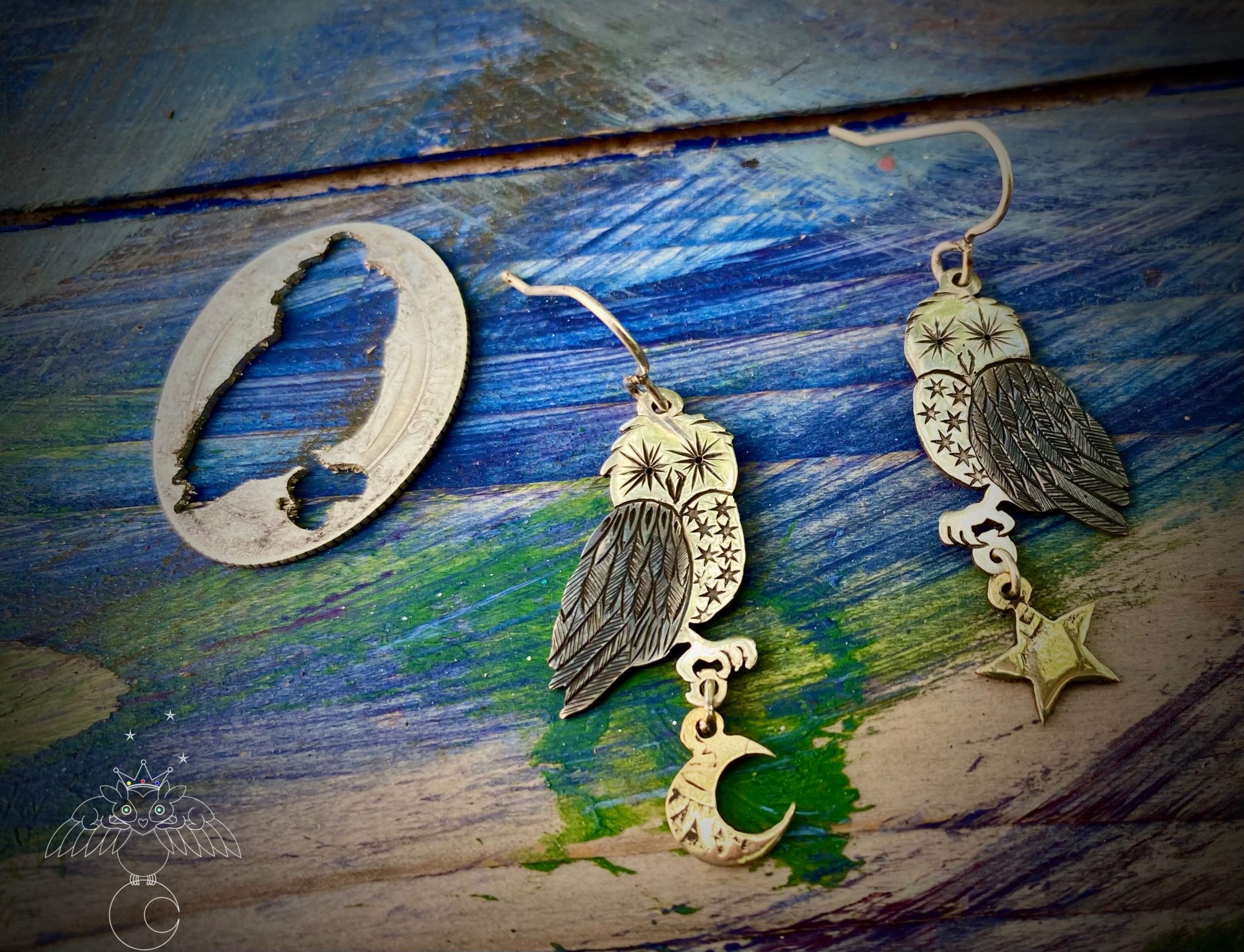 handmade, ethical, climate conscious jewellery owl earrings
