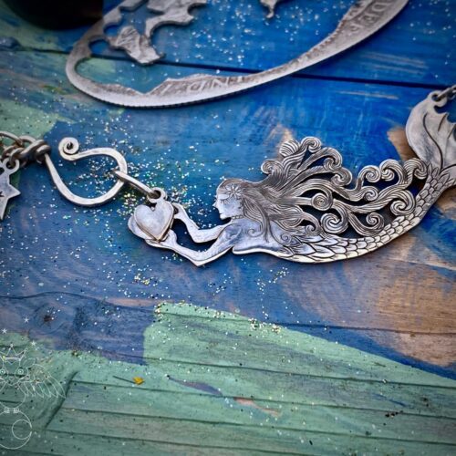 mermaid necklace handcrafted and recycled from silver coin