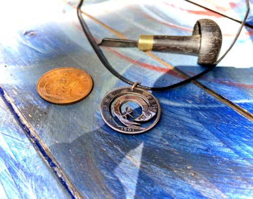 perfect gift for surfer. handcrafted and recycled coin surfer jeweller. surfers against sewage, eco crimes and destruction