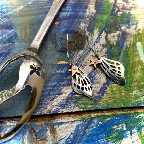 recycled spoon butterfly wing earrings