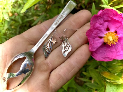 recycled spoon butterfly wing earrings