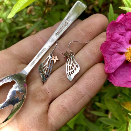 recycled spoon butterfly wing earrings