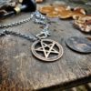 pentagram, pentacle pendant necklace made from recycled coin