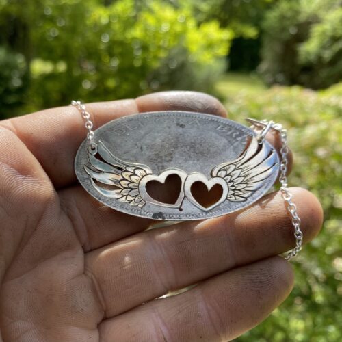 Handcrafted and recycled sterling silver True Love necklace