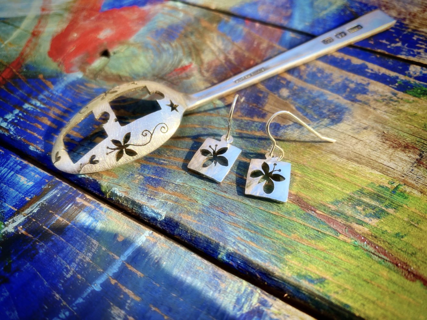 handmade and upcycled spoon butterfly earrings
