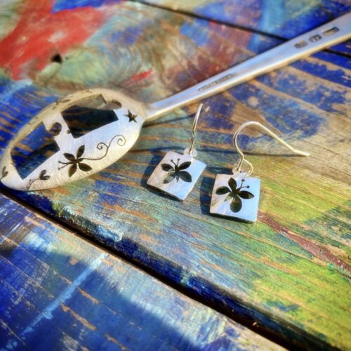 handmade and upcycled spoon butterfly earrings