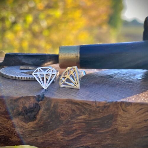 handcrafted and recycled silver shilling coin 'fake-diamond' conflict-free-diamond earrings