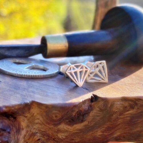 handcrafted and recycled silver shilling coin 'fake-diamond' conflict-free-diamond earrings