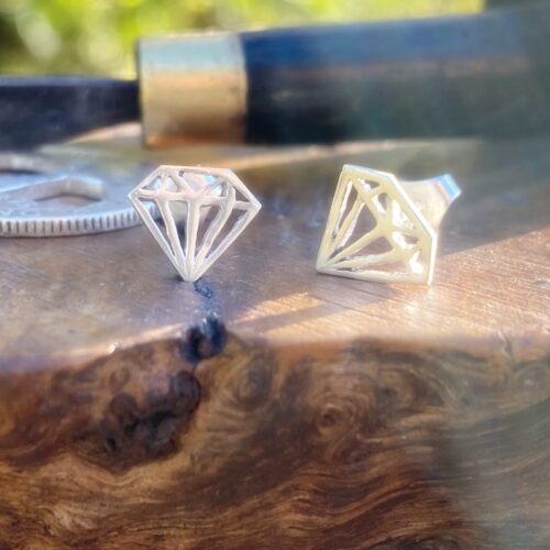 handcrafted and recycled silver shilling coin 'fake-diamond' conflict-free-diamond earrings