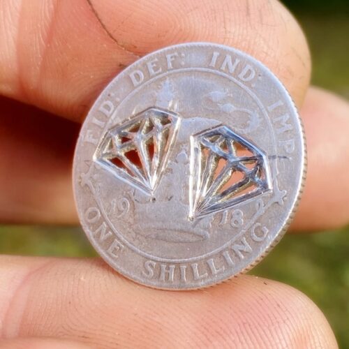 handcrafted and recycled silver shilling coin 'fake-diamond' conflict-free-diamond earrings