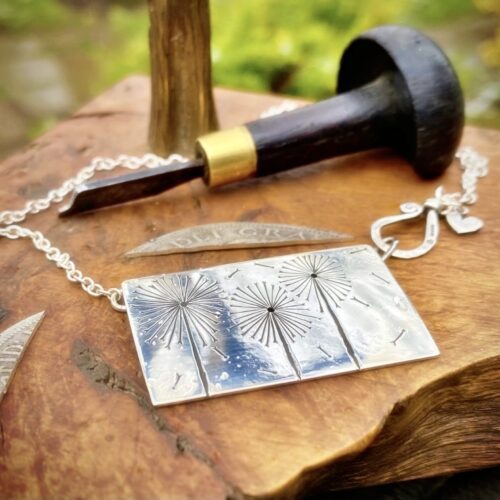 Handmade and upcycled sterling silver beautiful dandelion clock necklace