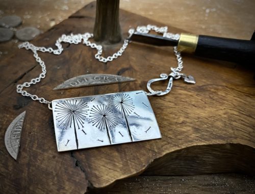 Handmade and upcycled sterling silver beautiful dandelion clock necklace