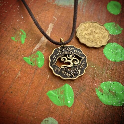 Handcrafted and recycled om coin pendant necklace
