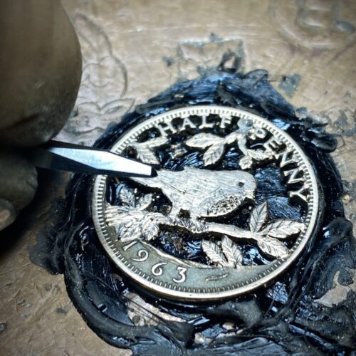 60th birthday 1963 half penny coin transformed Bird coin necklace - handmade and recycled Half Penny jewellery
