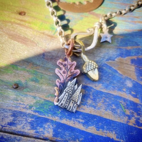 handmade and recycled tiny oak leaf palace necklace