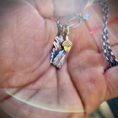 handmade and recycled tiny oak leaf palace necklace