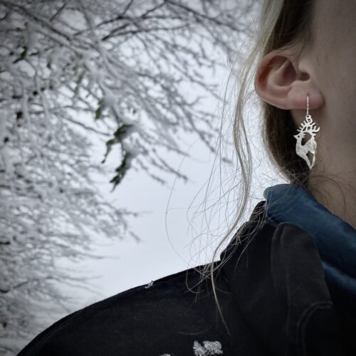 handcrafted and recycled spoon party time reindeer earrings
