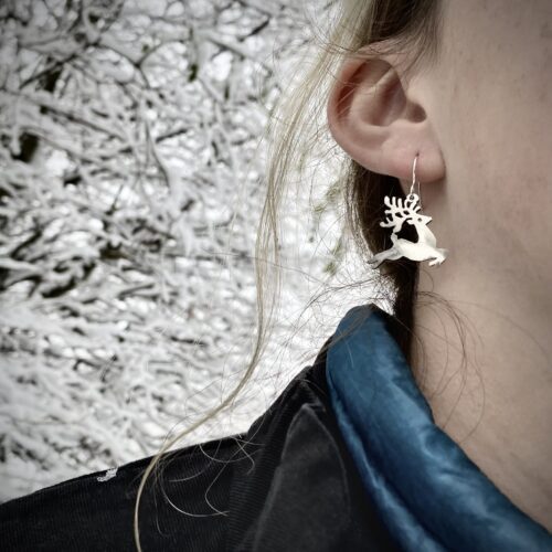 handcrafted and recycled spoon party time reindeer earrings