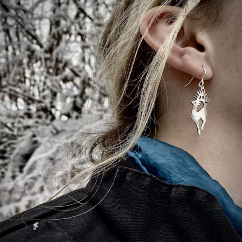 handcrafted and recycled spoon party time reindeer earrings