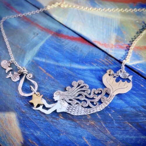 mermaid necklace recycled silver coin